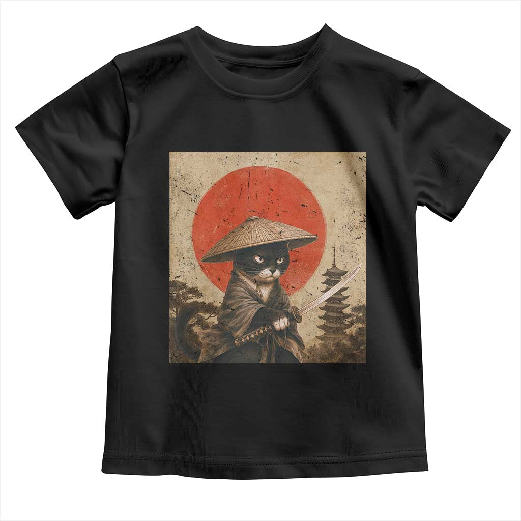 Vintage Samurai Black Cat Japanese Katana Toddler T Shirt Ukiyoe Cat Lover Gift TS12 Black Print Your Wear