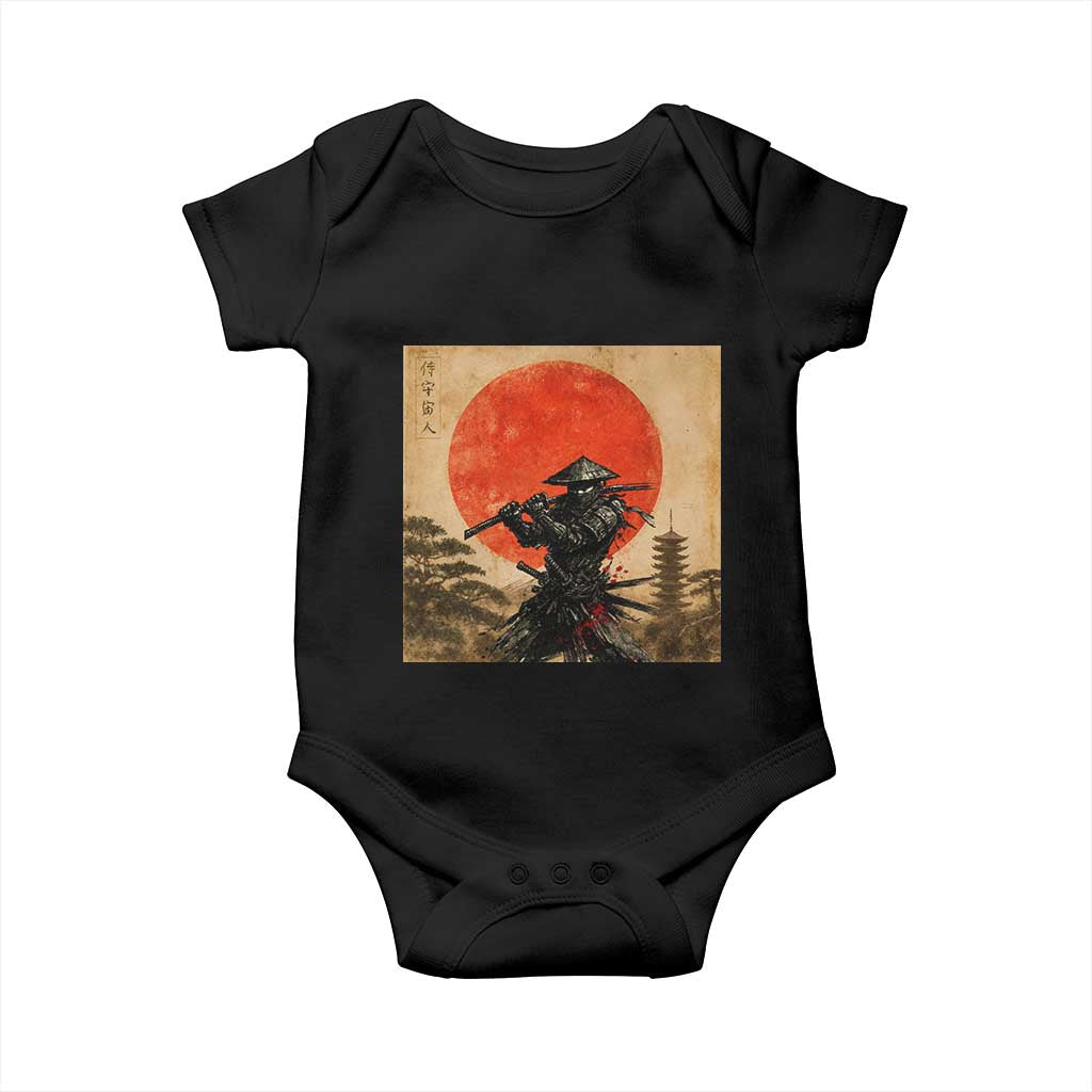 Japanese Samurai Baby Onesie Warrior With Katana Vintage Ukiyoe Style TS12 Black Print Your Wear