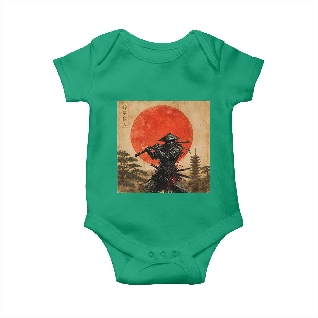 Japanese Samurai Baby Onesie Warrior With Katana Vintage Ukiyoe Style TS12 Irish Green Print Your Wear
