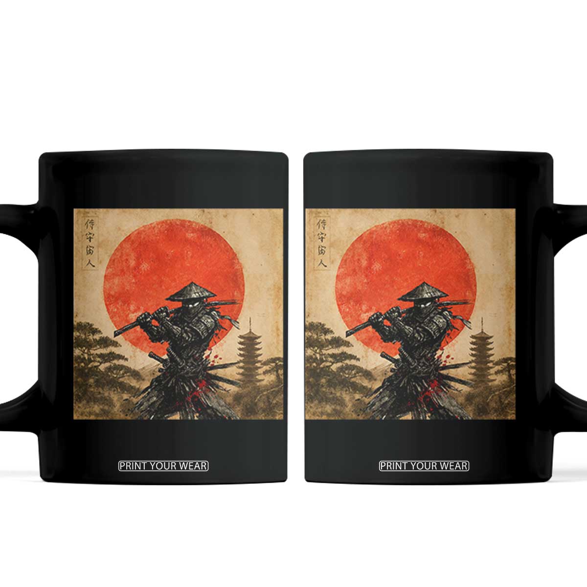 Japanese Samurai Coffee Mug Warrior With Katana Vintage Ukiyoe Style TS12 Black Print Your Wear