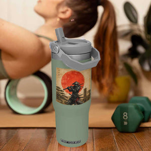 Japanese Samurai Flip Straw Tumbler Warrior With Katana Vintage Ukiyoe Style TS12 One Size: 30 oz Moss Green Print Your Wear