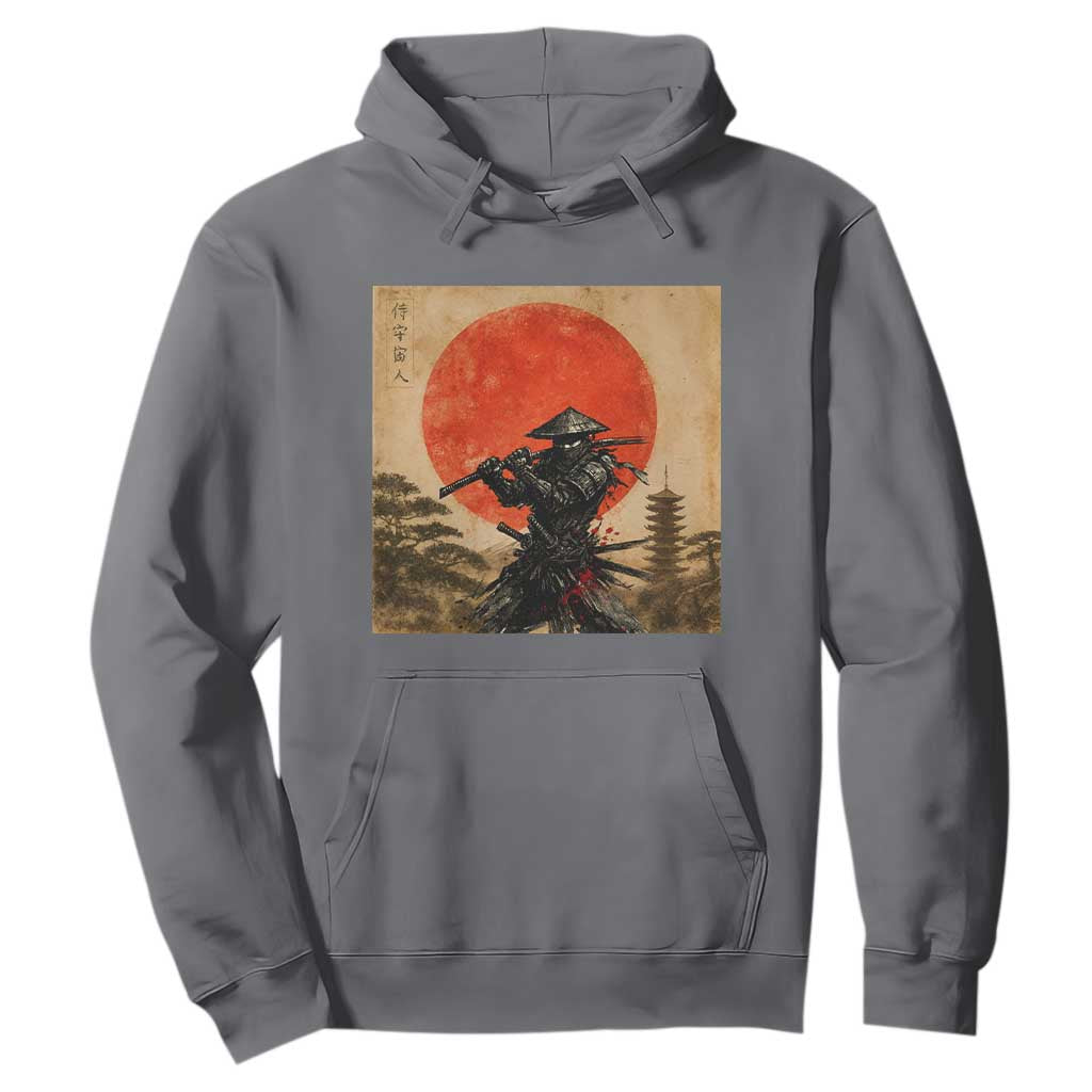 Japanese Samurai Hoodie Warrior With Katana Vintage Ukiyoe Style TS12 Charcoal Print Your Wear