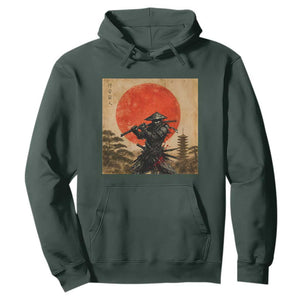 Japanese Samurai Hoodie Warrior With Katana Vintage Ukiyoe Style TS12 Dark Forest Green Print Your Wear