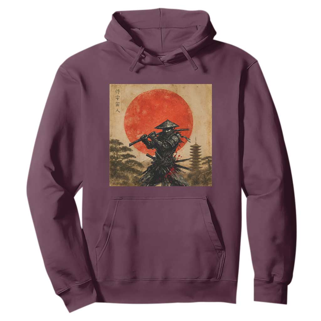 Japanese Samurai Hoodie Warrior With Katana Vintage Ukiyoe Style TS12 Maroon Print Your Wear
