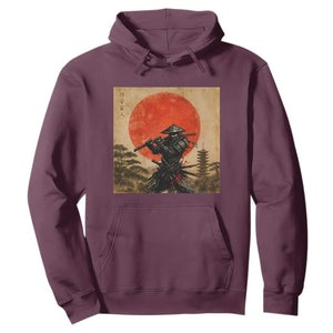 Japanese Samurai Hoodie Warrior With Katana Vintage Ukiyoe Style TS12 Maroon Print Your Wear
