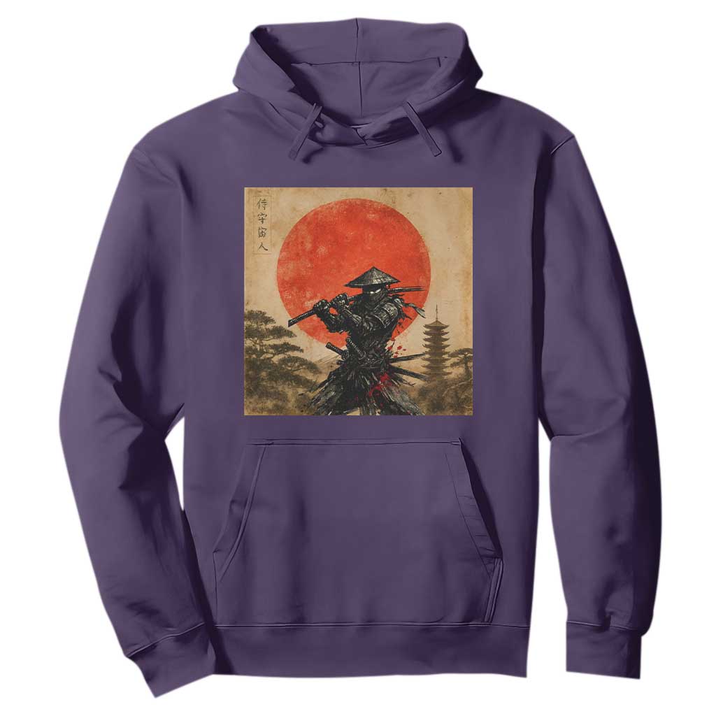 Japanese Samurai Hoodie Warrior With Katana Vintage Ukiyoe Style TS12 Purple Print Your Wear