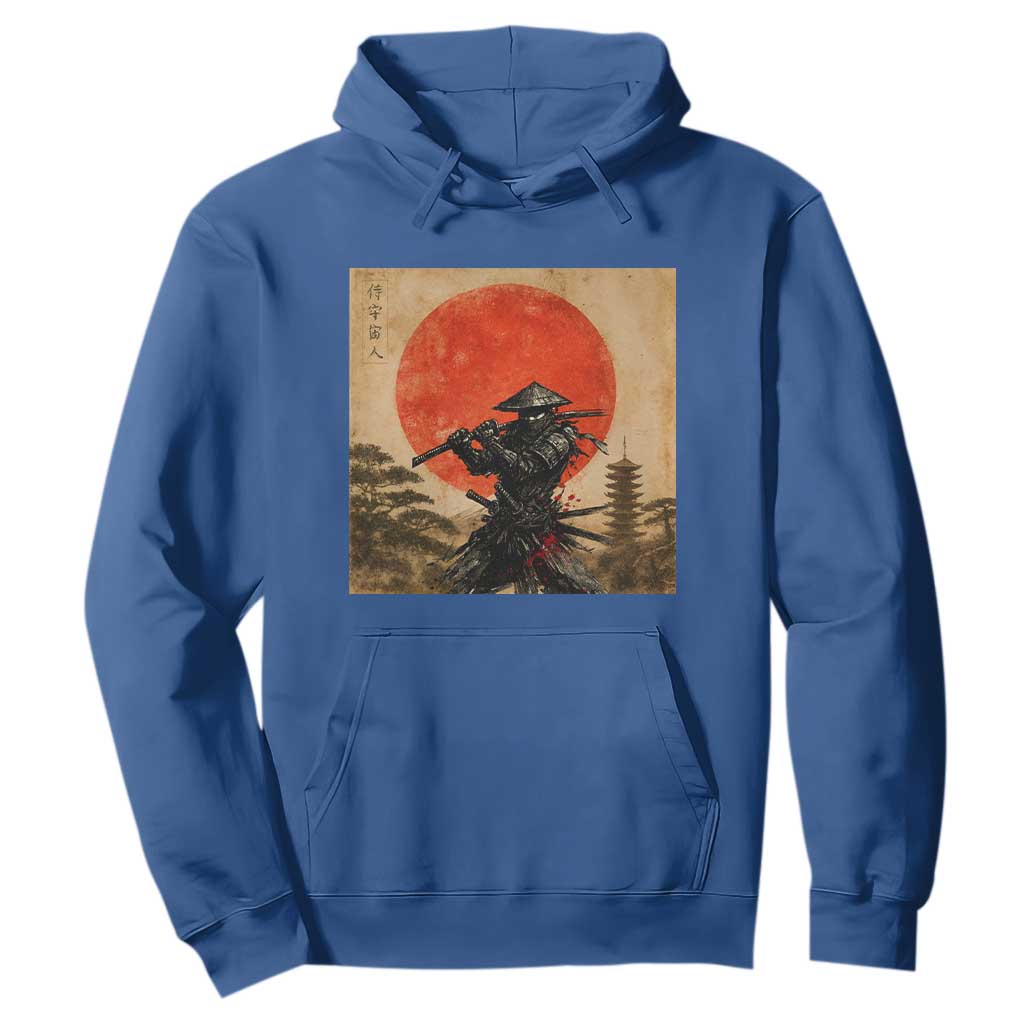 Japanese Samurai Hoodie Warrior With Katana Vintage Ukiyoe Style TS12 Royal Blue Print Your Wear