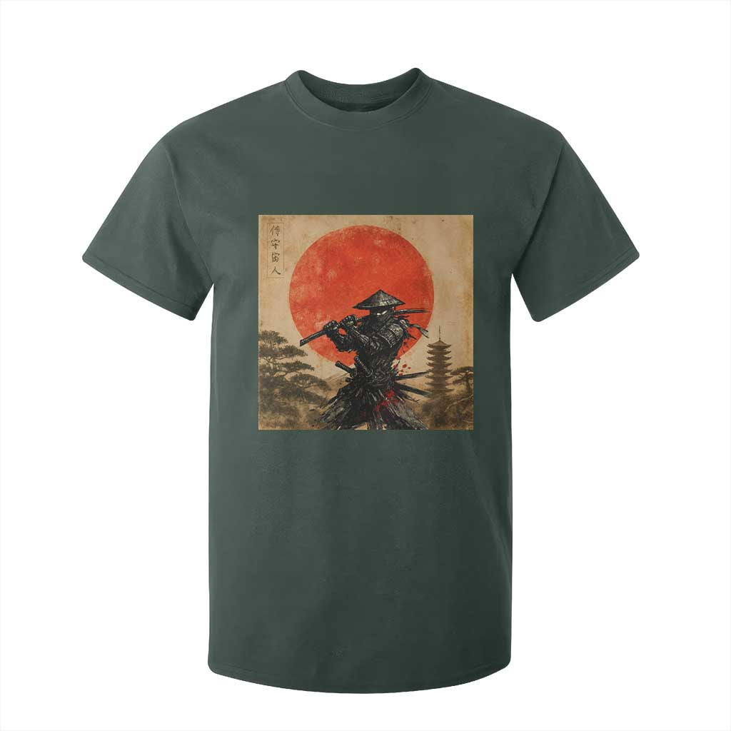 Japanese Samurai T Shirt For Kid Warrior With Katana Vintage Ukiyoe Style TS12 Dark Forest Green Print Your Wear