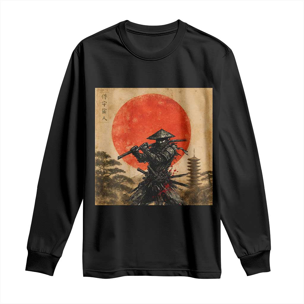 Japanese Samurai Long Sleeve Shirt Warrior With Katana Vintage Ukiyoe Style TS12 Black Print Your Wear