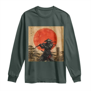 Japanese Samurai Long Sleeve Shirt Warrior With Katana Vintage Ukiyoe Style TS12 Dark Forest Green Print Your Wear