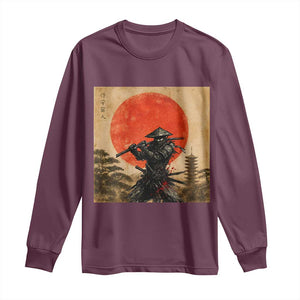 Japanese Samurai Long Sleeve Shirt Warrior With Katana Vintage Ukiyoe Style TS12 Maroon Print Your Wear