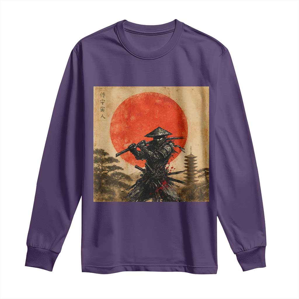 Japanese Samurai Long Sleeve Shirt Warrior With Katana Vintage Ukiyoe Style TS12 Purple Print Your Wear