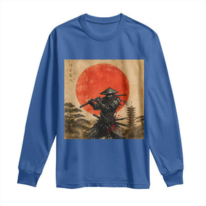 Japanese Samurai Long Sleeve Shirt Warrior With Katana Vintage Ukiyoe Style TS12 Royal Blue Print Your Wear