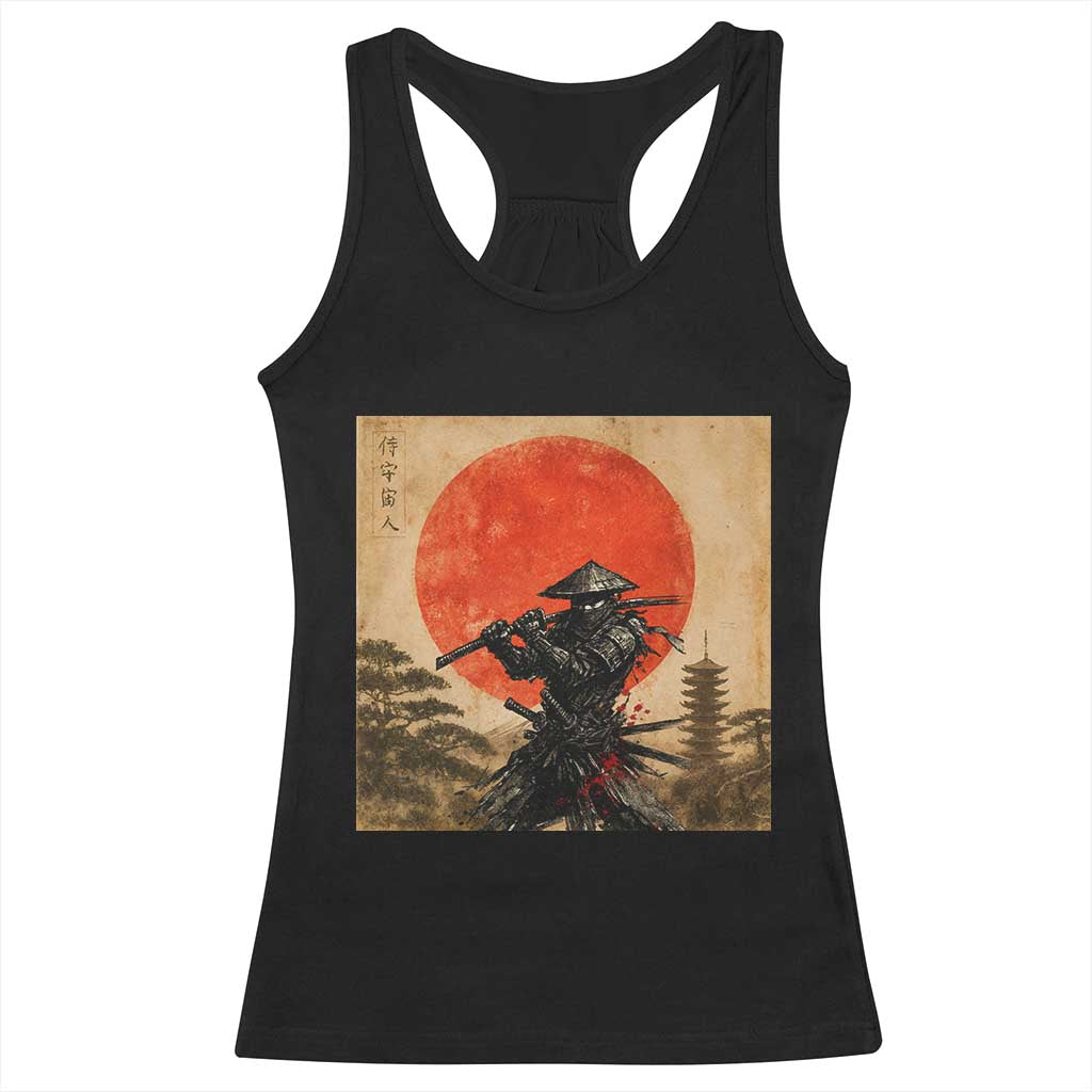 Japanese Samurai Racerback Tank Top Warrior With Katana Vintage Ukiyoe Style TS12 Black Print Your Wear