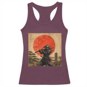 Japanese Samurai Racerback Tank Top Warrior With Katana Vintage Ukiyoe Style TS12 Maroon Print Your Wear