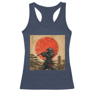 Japanese Samurai Racerback Tank Top Warrior With Katana Vintage Ukiyoe Style TS12 Navy Print Your Wear