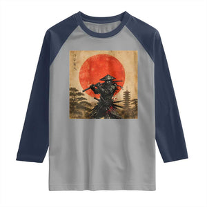 Japanese Samurai Raglan Shirt Warrior With Katana Vintage Ukiyoe Style TS12 Sport Gray Navy Print Your Wear