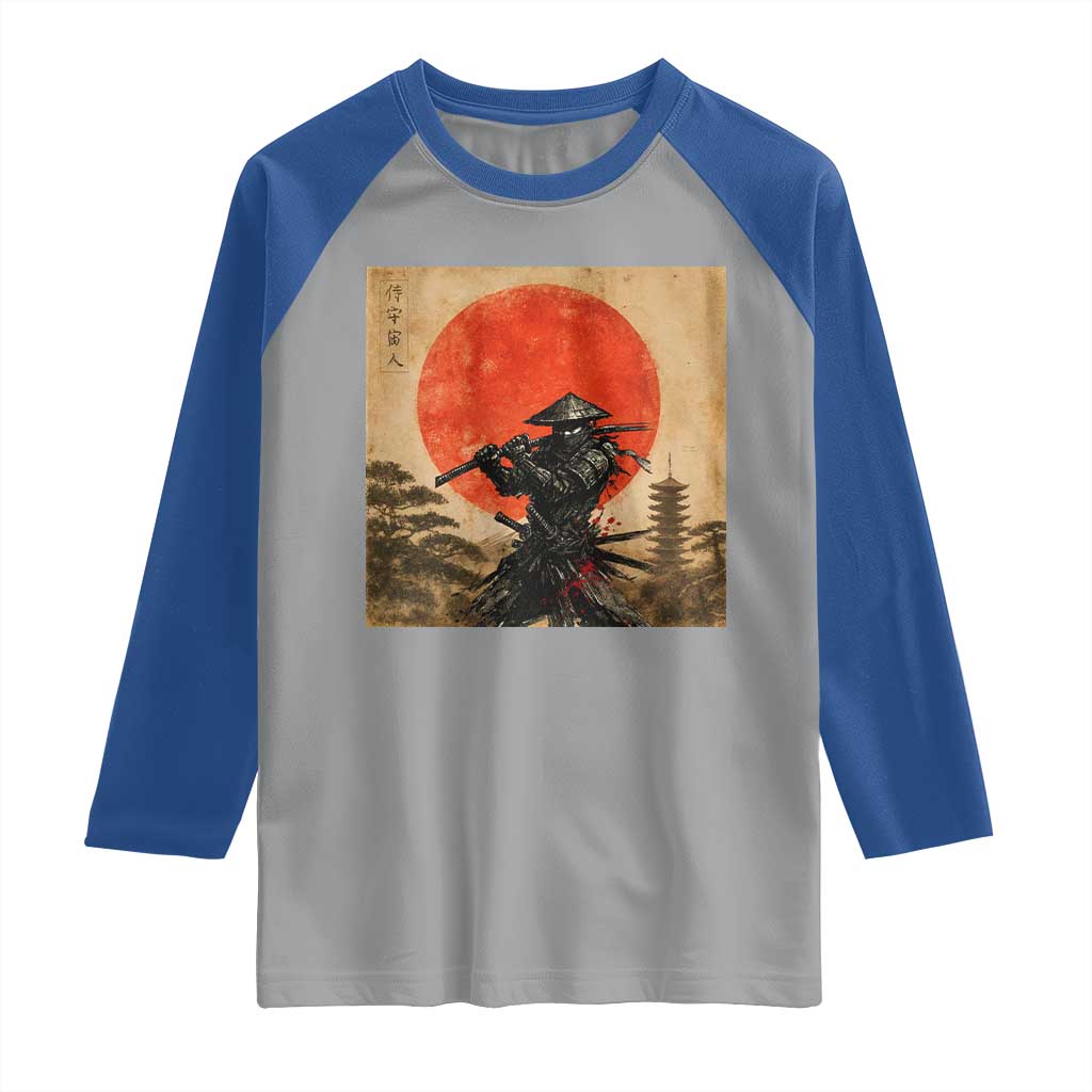 Japanese Samurai Raglan Shirt Warrior With Katana Vintage Ukiyoe Style TS12 Sport Gray Royal Print Your Wear