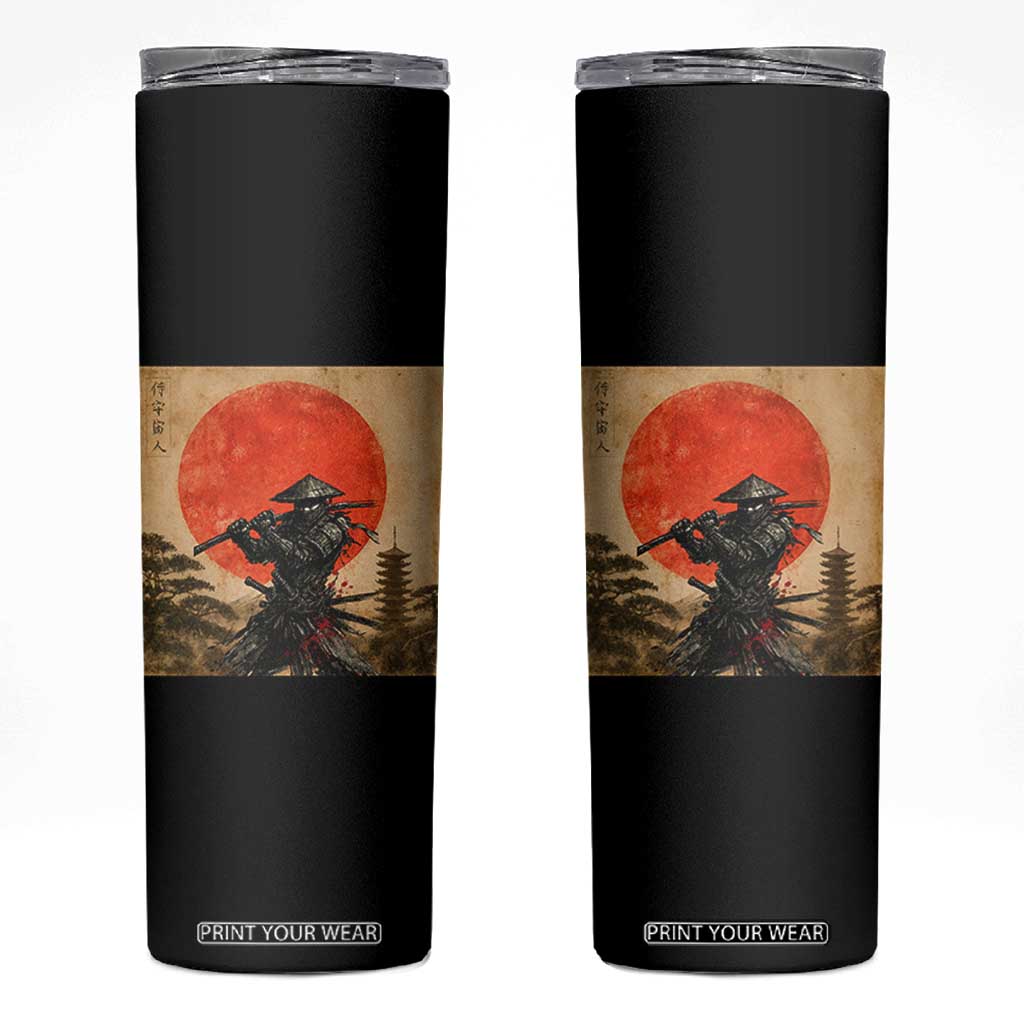 Japanese Samurai Skinny Tumbler Warrior With Katana Vintage Ukiyoe Style TS12 Black Print Your Wear