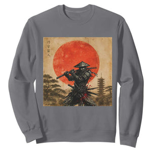 Japanese Samurai Sweatshirt Warrior With Katana Vintage Ukiyoe Style TS12 Charcoal Print Your Wear