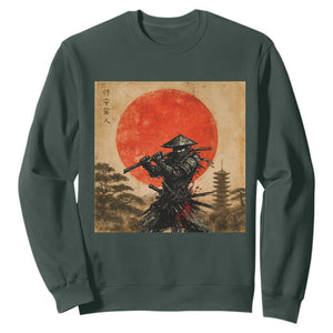 Japanese Samurai Sweatshirt Warrior With Katana Vintage Ukiyoe Style TS12 Dark Forest Green Print Your Wear
