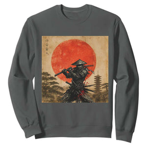 Japanese Samurai Sweatshirt Warrior With Katana Vintage Ukiyoe Style TS12 Dark Heather Print Your Wear