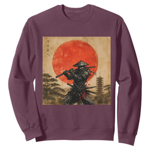 Japanese Samurai Sweatshirt Warrior With Katana Vintage Ukiyoe Style TS12 Maroon Print Your Wear