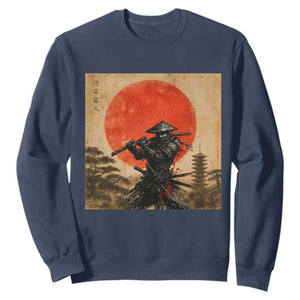 Japanese Samurai Sweatshirt Warrior With Katana Vintage Ukiyoe Style TS12 Navy Print Your Wear