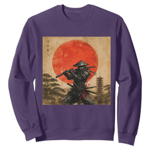Japanese Samurai Sweatshirt Warrior With Katana Vintage Ukiyoe Style TS12 Purple Print Your Wear