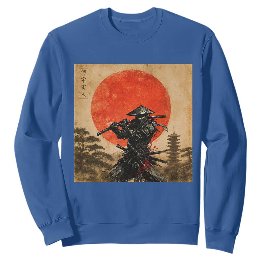 Japanese Samurai Sweatshirt Warrior With Katana Vintage Ukiyoe Style TS12 Royal Blue Print Your Wear