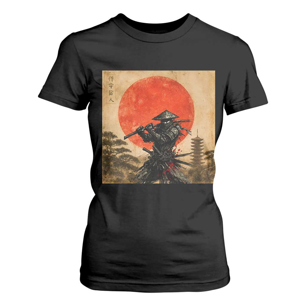 Japanese Samurai T Shirt For Women Warrior With Katana Vintage Ukiyoe Style TS12 Black Print Your Wear