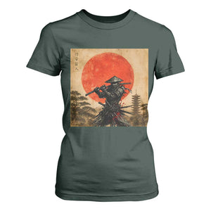Japanese Samurai T Shirt For Women Warrior With Katana Vintage Ukiyoe Style TS12 Dark Forest Green Print Your Wear