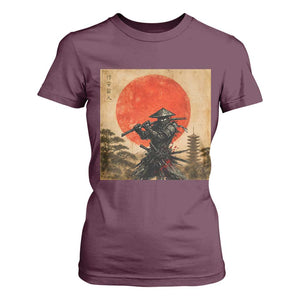 Japanese Samurai T Shirt For Women Warrior With Katana Vintage Ukiyoe Style TS12 Maroon Print Your Wear
