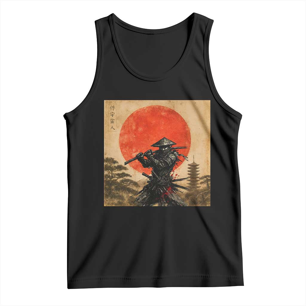 Japanese Samurai Tank Top Warrior With Katana Vintage Ukiyoe Style TS12 Black Print Your Wear