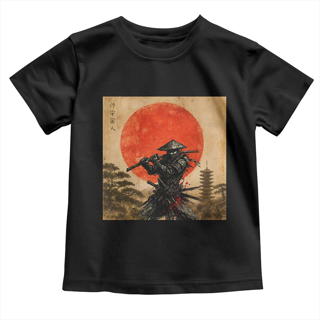 Japanese Samurai Toddler T Shirt Warrior With Katana Vintage Ukiyoe Style TS12 Black Print Your Wear