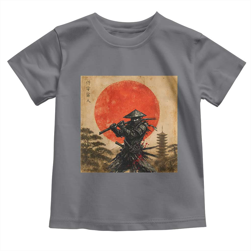 Japanese Samurai Toddler T Shirt Warrior With Katana Vintage Ukiyoe Style TS12 Charcoal Print Your Wear