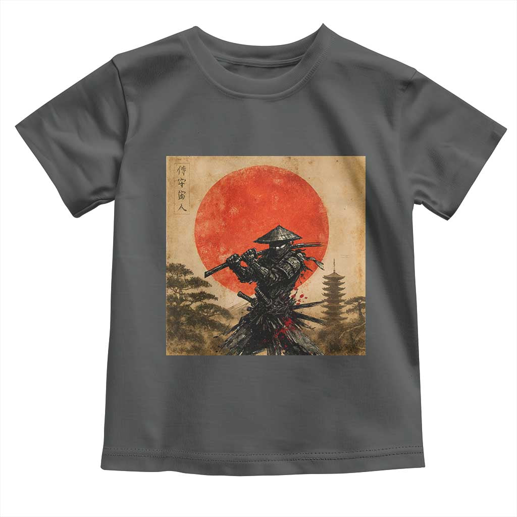 Japanese Samurai Toddler T Shirt Warrior With Katana Vintage Ukiyoe Style TS12 Dark Heather Print Your Wear