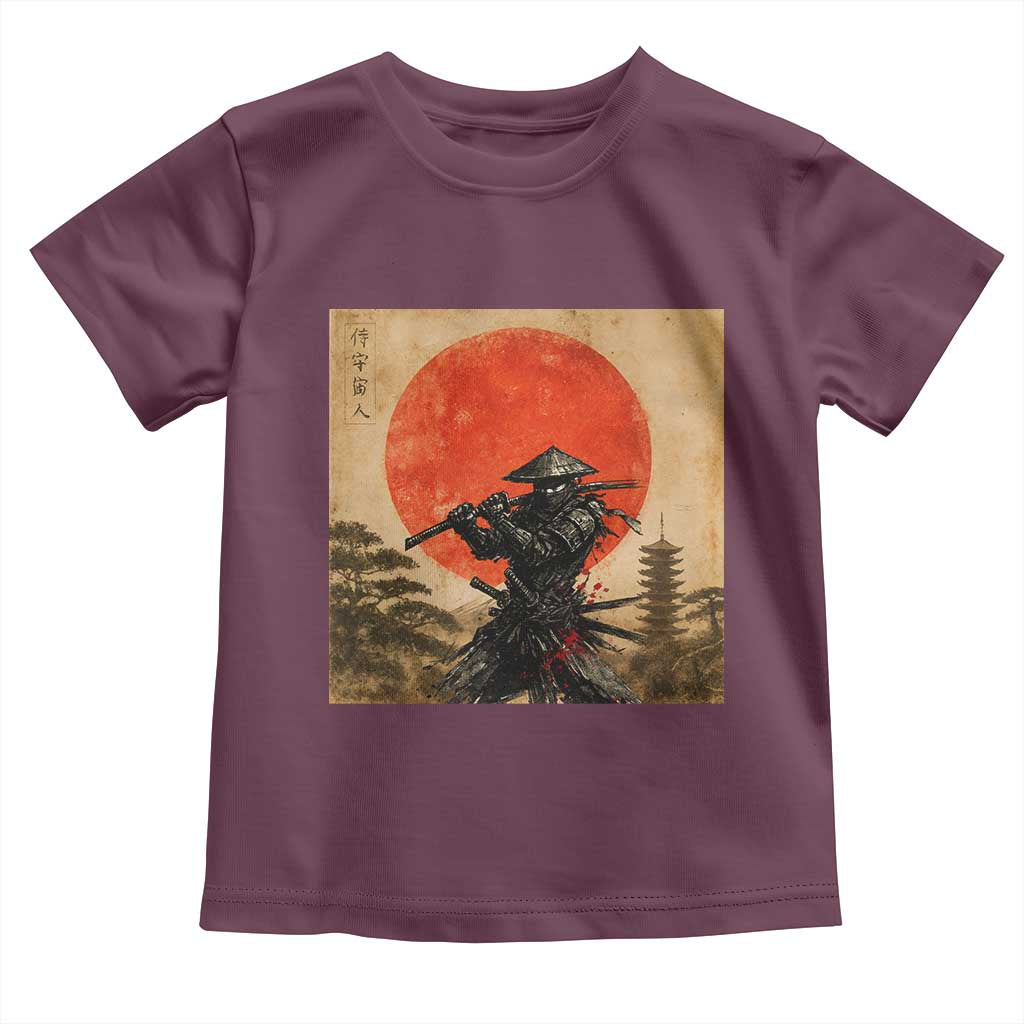 Japanese Samurai Toddler T Shirt Warrior With Katana Vintage Ukiyoe Style TS12 Maroon Print Your Wear