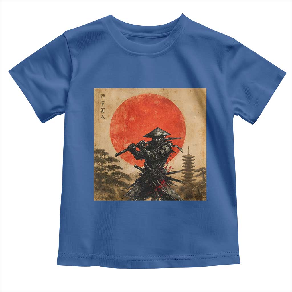 Japanese Samurai Toddler T Shirt Warrior With Katana Vintage Ukiyoe Style TS12 Royal Blue Print Your Wear