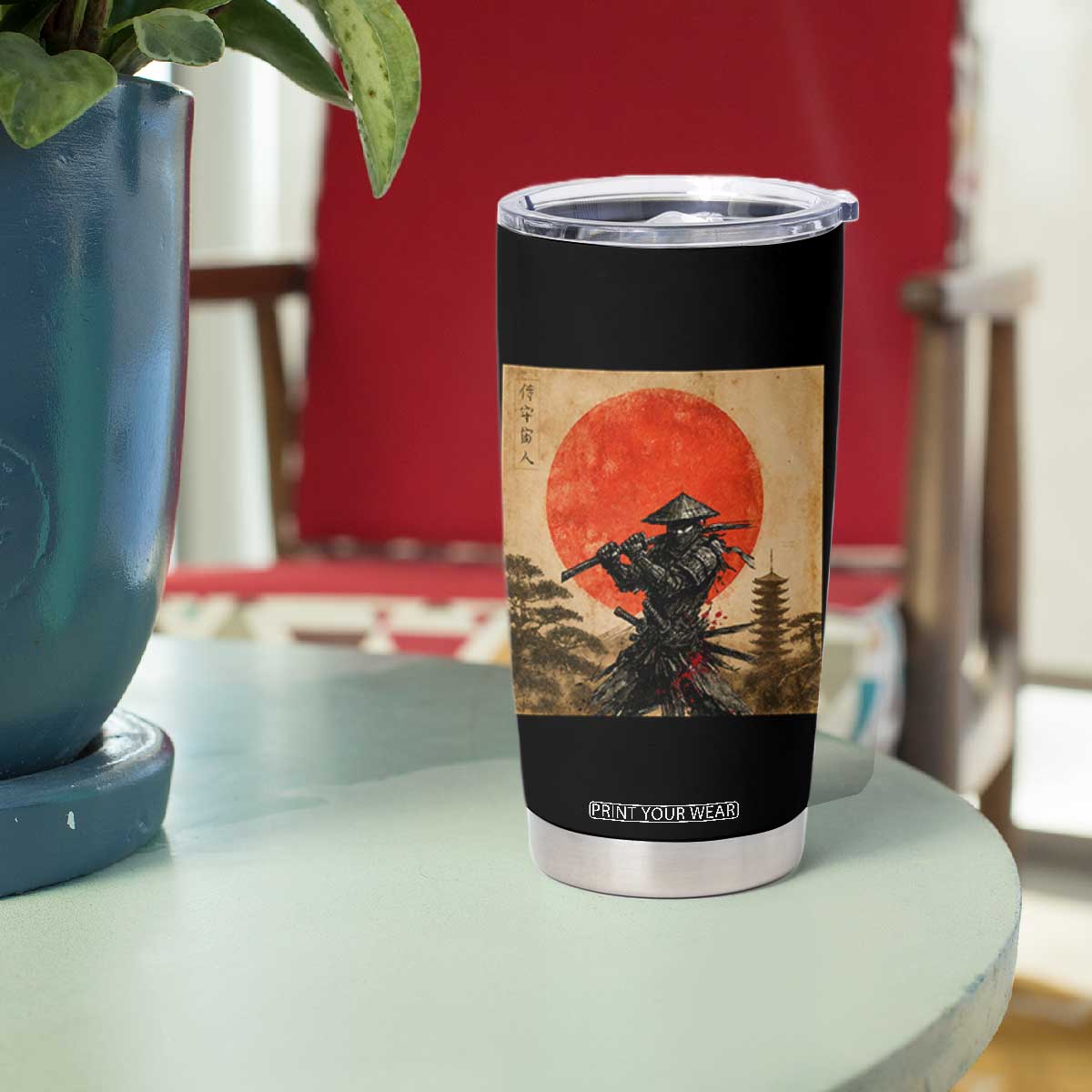 Japanese Samurai Tumbler Cup Warrior With Katana Vintage Ukiyoe Style TS12 Print Your Wear