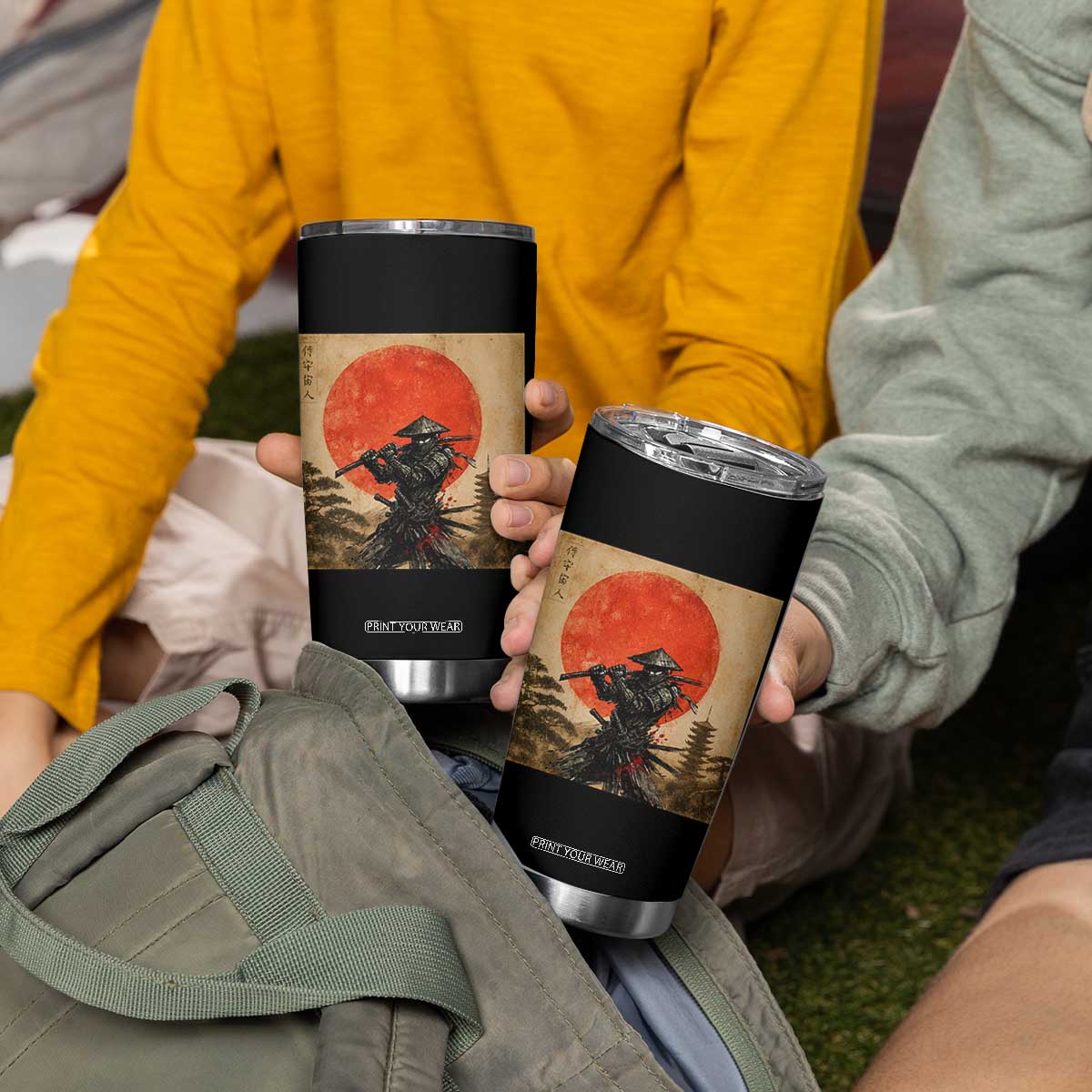 Japanese Samurai Tumbler Cup Warrior With Katana Vintage Ukiyoe Style TS12 Print Your Wear