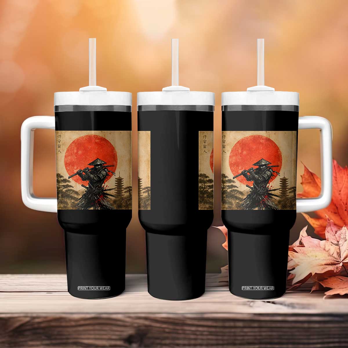 Japanese Samurai Tumbler With Handle Warrior With Katana Vintage Ukiyoe Style TS12 Print Your Wear