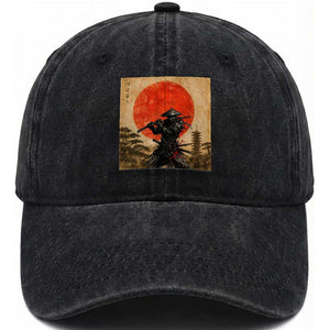 Japanese Samurai Washed Cotton Baseball Cap Warrior With Katana Vintage Ukiyoe Style TS12 Print Your Wear