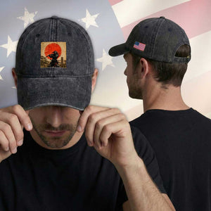 Japanese Samurai Washed Cotton Baseball Cap Warrior With Katana Vintage Ukiyoe Style TS12 Print Your Wear