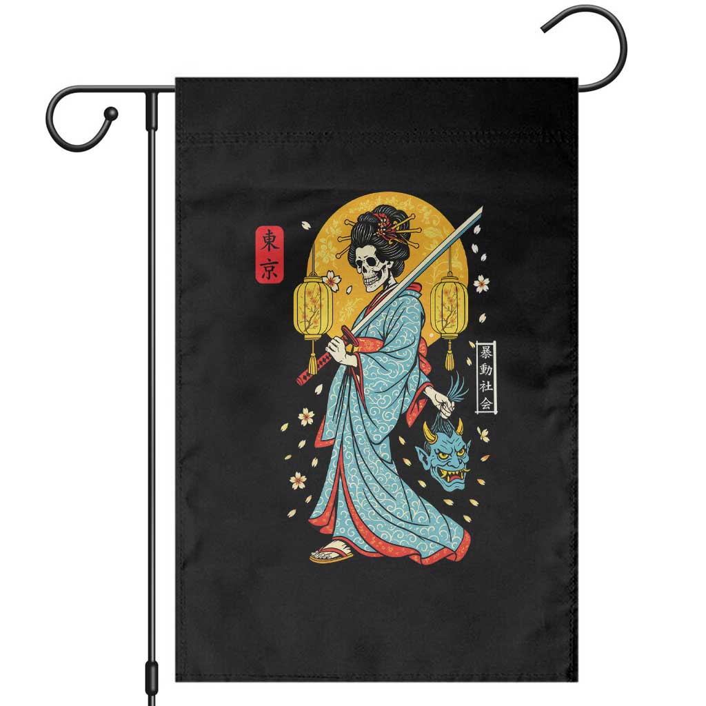 Horror Samurai Geisha Skull Garden Flag Japanese Kimono And Katana TS12 Black Print Your Wear