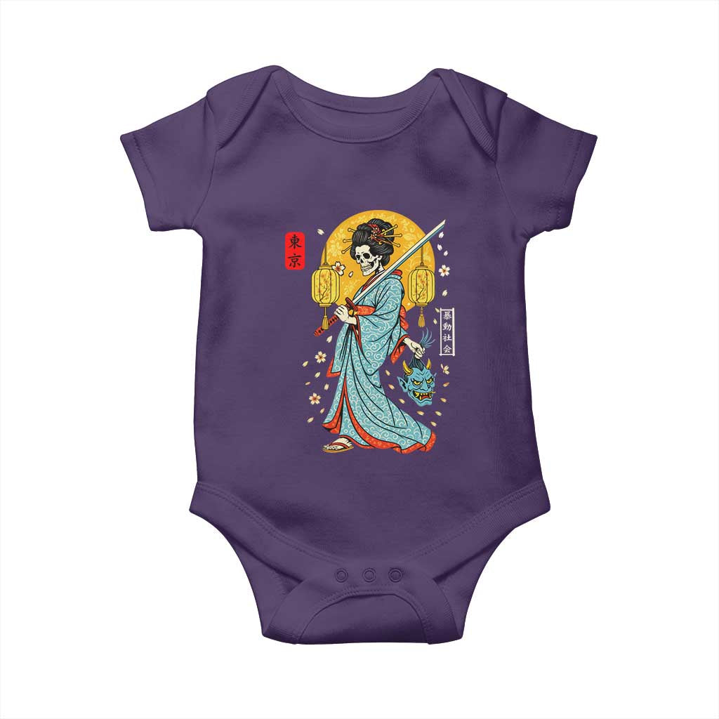 Horror Samurai Geisha Skull Baby Onesie Japanese Kimono And Katana TS12 Purple Print Your Wear
