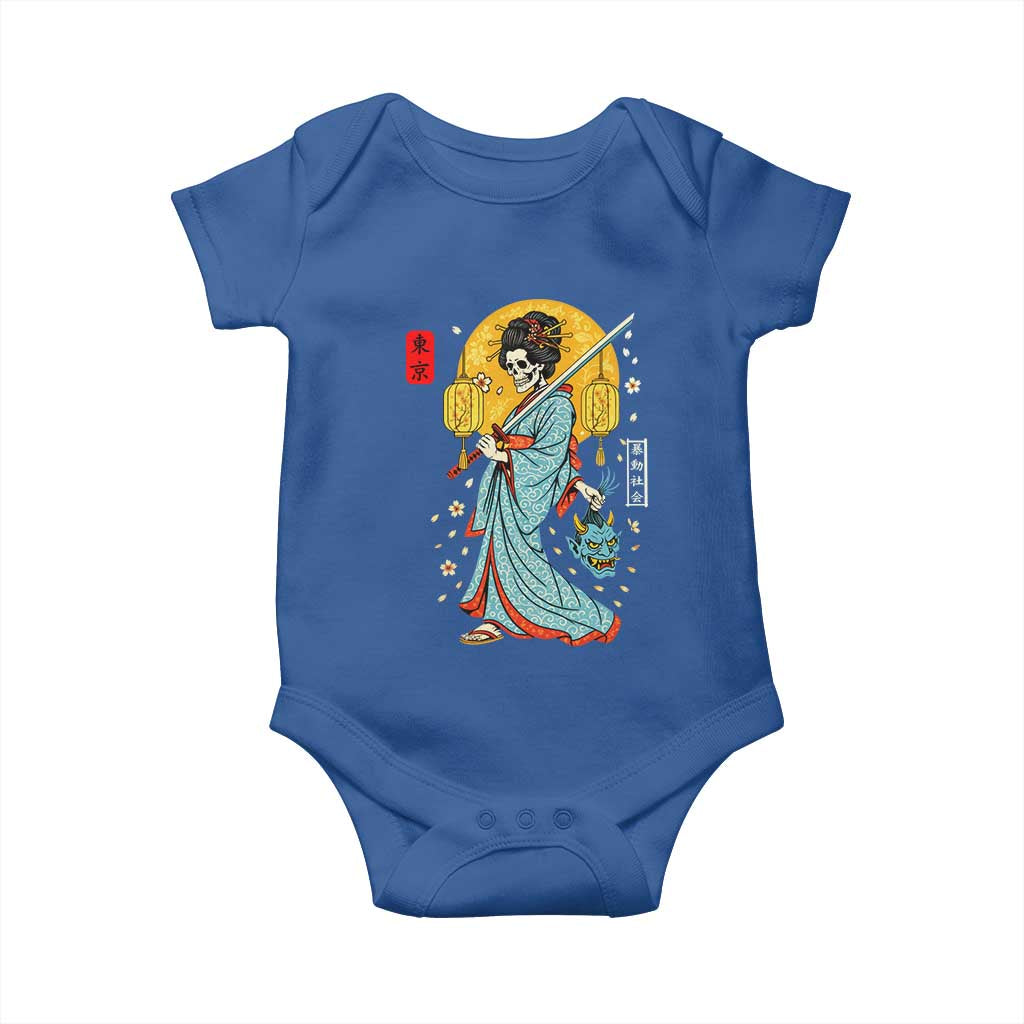 Horror Samurai Geisha Skull Baby Onesie Japanese Kimono And Katana TS12 Royal Blue Print Your Wear
