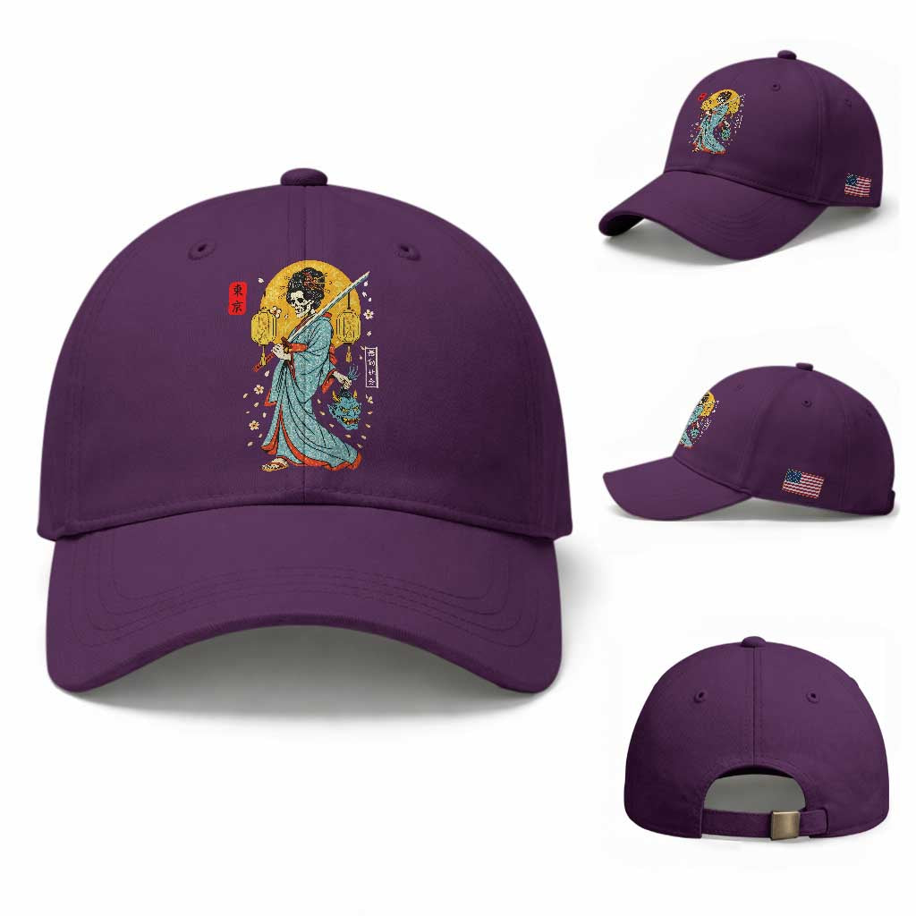 Horror Samurai Geisha Skull Baseball Cap Japanese Kimono And Katana TS12 Baseball Cap Universal Fit Purple Print Your Wear