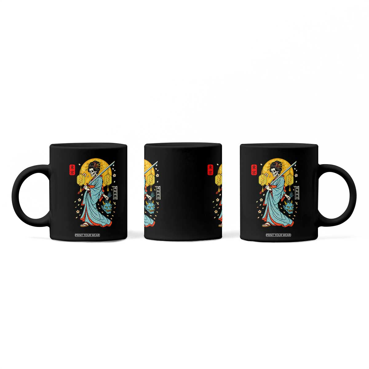 Horror Samurai Geisha Skull Coffee Mug Japanese Kimono And Katana TS12 Print Your Wear