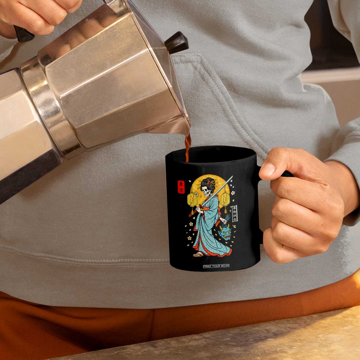 Horror Samurai Geisha Skull Coffee Mug Japanese Kimono And Katana TS12 Print Your Wear